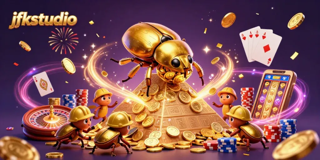 Engage with exciting casino adventures at jfkstudio featuring golden elements and vibrant gaming action.