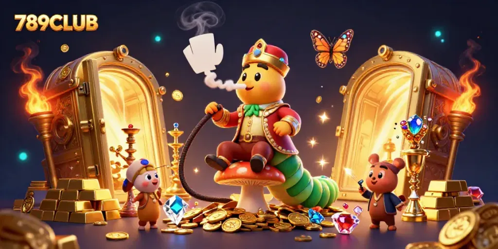 Experience the excitement of 789CLUB with a vibrant casino scene filled with treasures and unique characters.