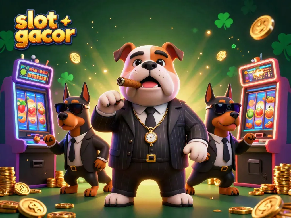 Slot gacor menghadirkan jackpot yang berkilau dengan karakter mafia ikonik dan slot mesin yang berputar.