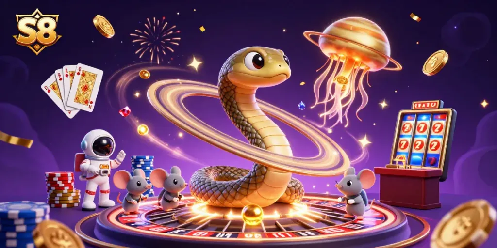 Experience thrilling gameplay at S8 with dynamic 3D casino elements and characters.