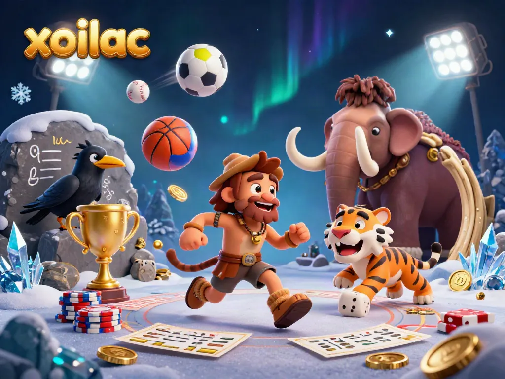 Xoilac brings to life a vibrant gambling atmosphere with a caveman duo and sports elements.