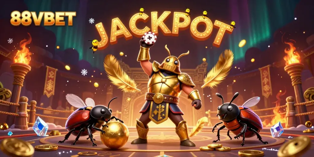Experience thrilling wins at 88VBET with our epic gaming showdown illustration, featuring a victorious beetle.