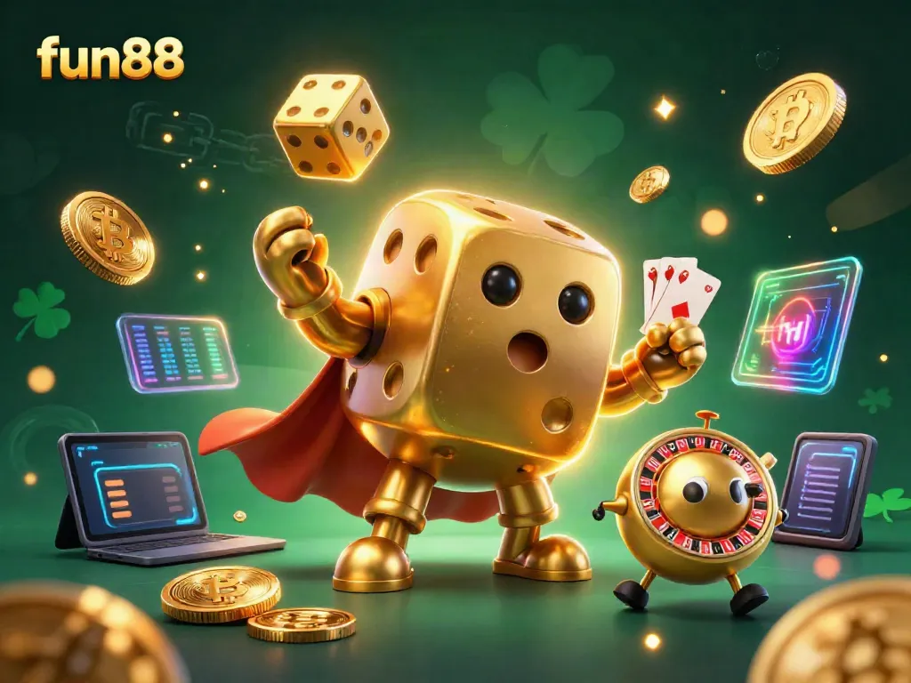 Experience fun88 through winning strategies in a vibrant 3D casino scene with golden dice.