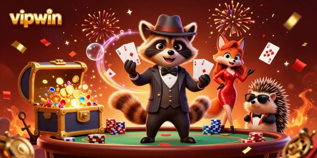Experience thrilling poker action at vipwin with a raccoon dealer, fox player, and hedgehog bouncer.