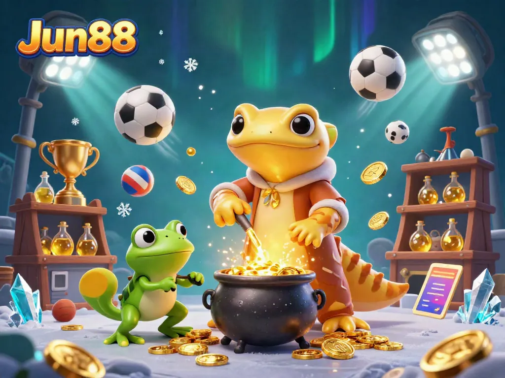 Win big at Jun88 with a vibrant 3D alchemist scene, transforming metals into coins.