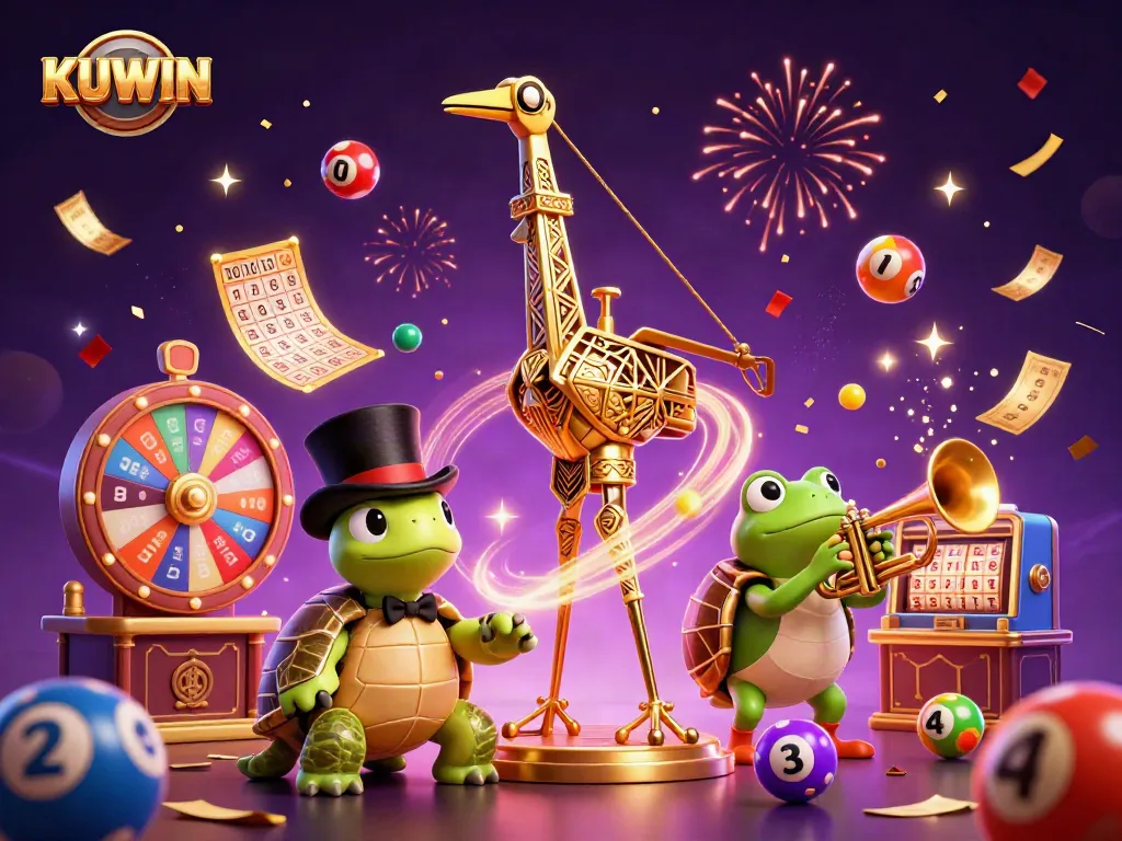 Experience thrilling wins at KUWIN with vibrant gaming elements and lively 3D characters.