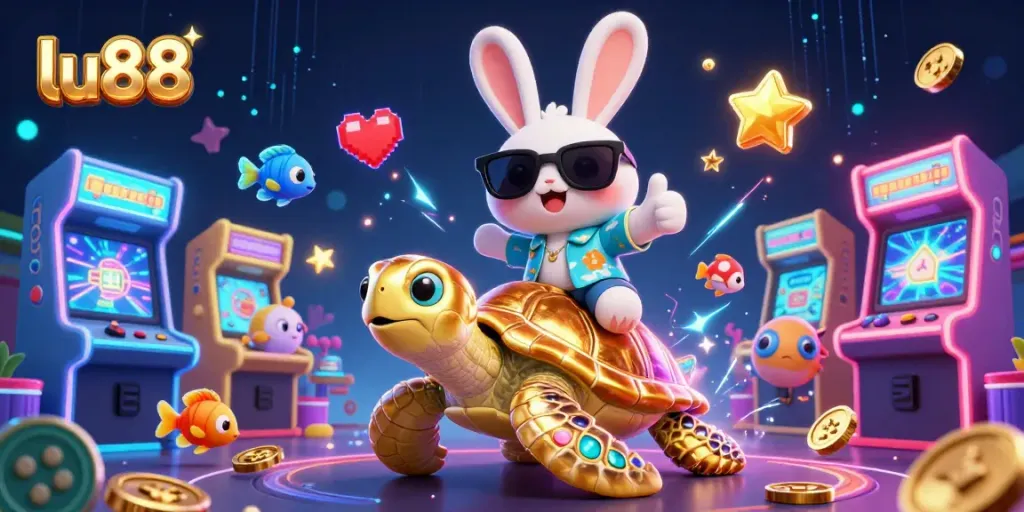 Experience the excitement of lu88 with the lucky rabbit and golden turtle in a vibrant casino adventure.