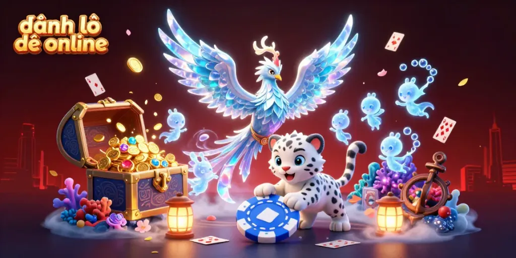 Engage in đánh lô đề online with an exhilarating scene featuring a phoenix and glowing sprites.
