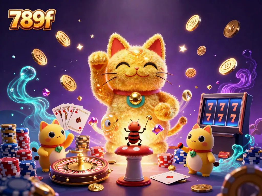 Experience thrilling moments at 789f with a vibrant casino scene featuring golden fireflies and lucky symbols.