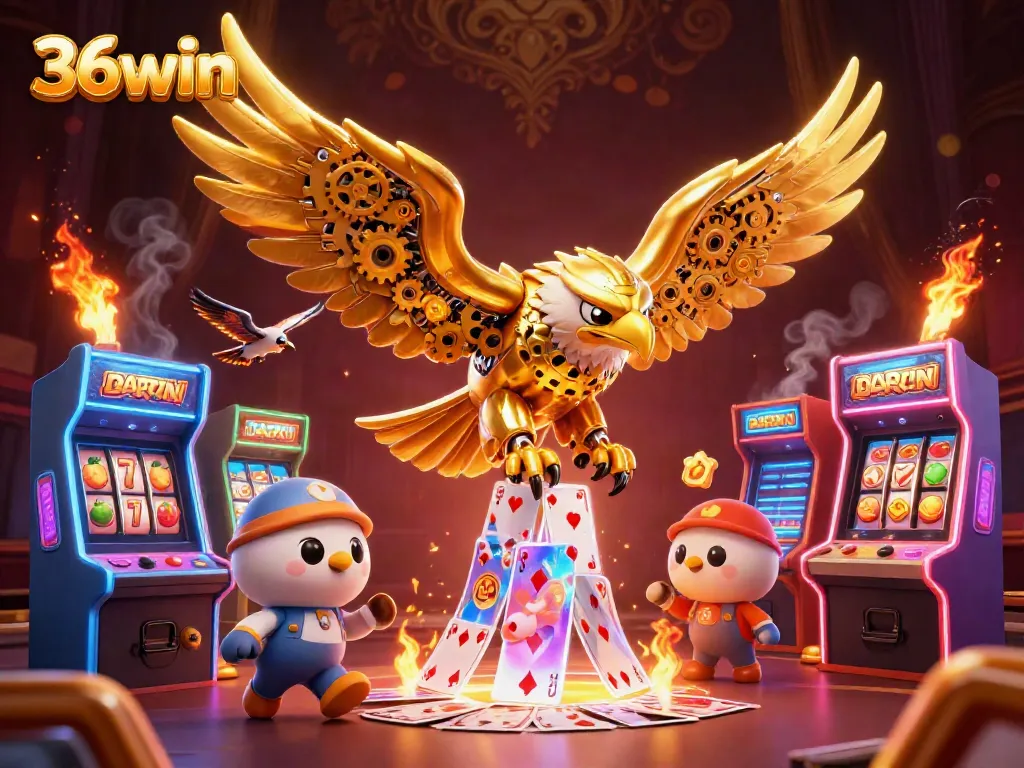 Experience the vibrant gambling world of 36win with dynamic casino elements and 3D characters.