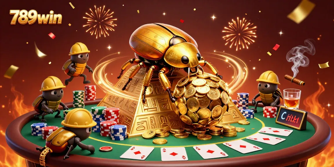 Engage in 789win's exciting gaming experience with a golden beetle rolling coins.