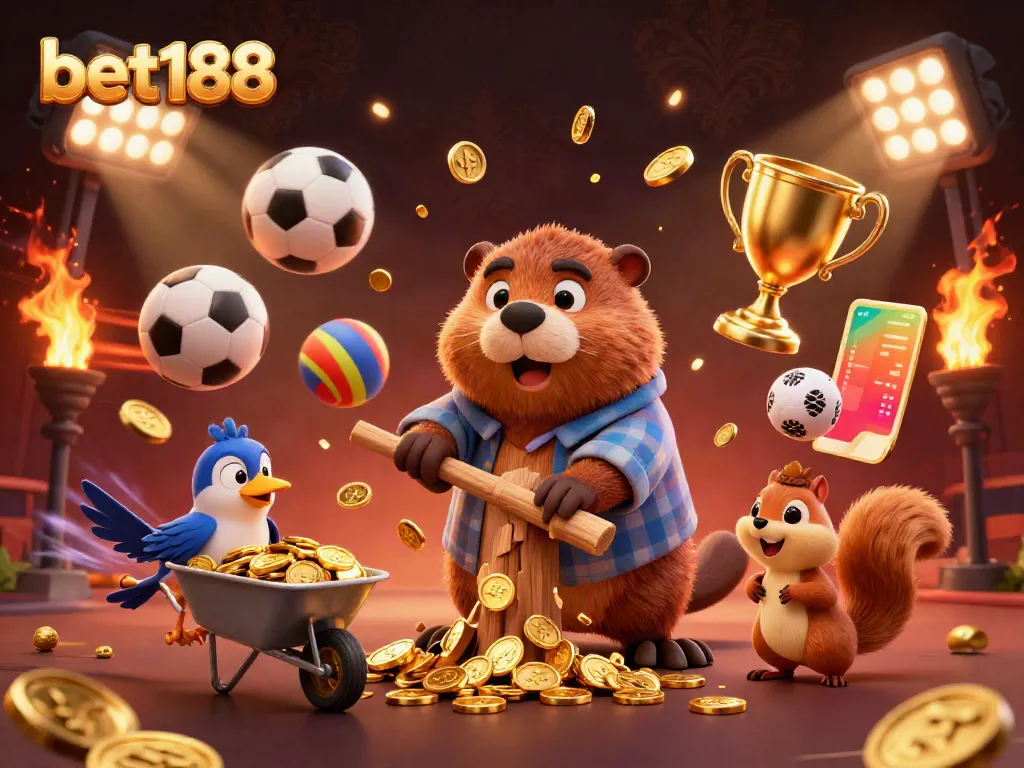 Experience exciting moments with bet188 as characters collect gold coins amidst sports elements.