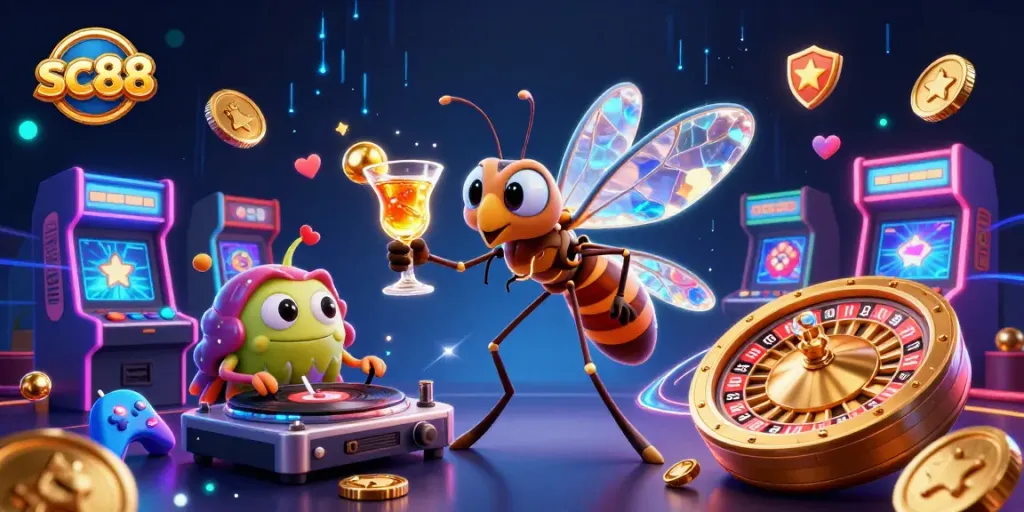 Experience thrilling games and vibrant entertainment with sc88, featuring a lively casino mascot scene.