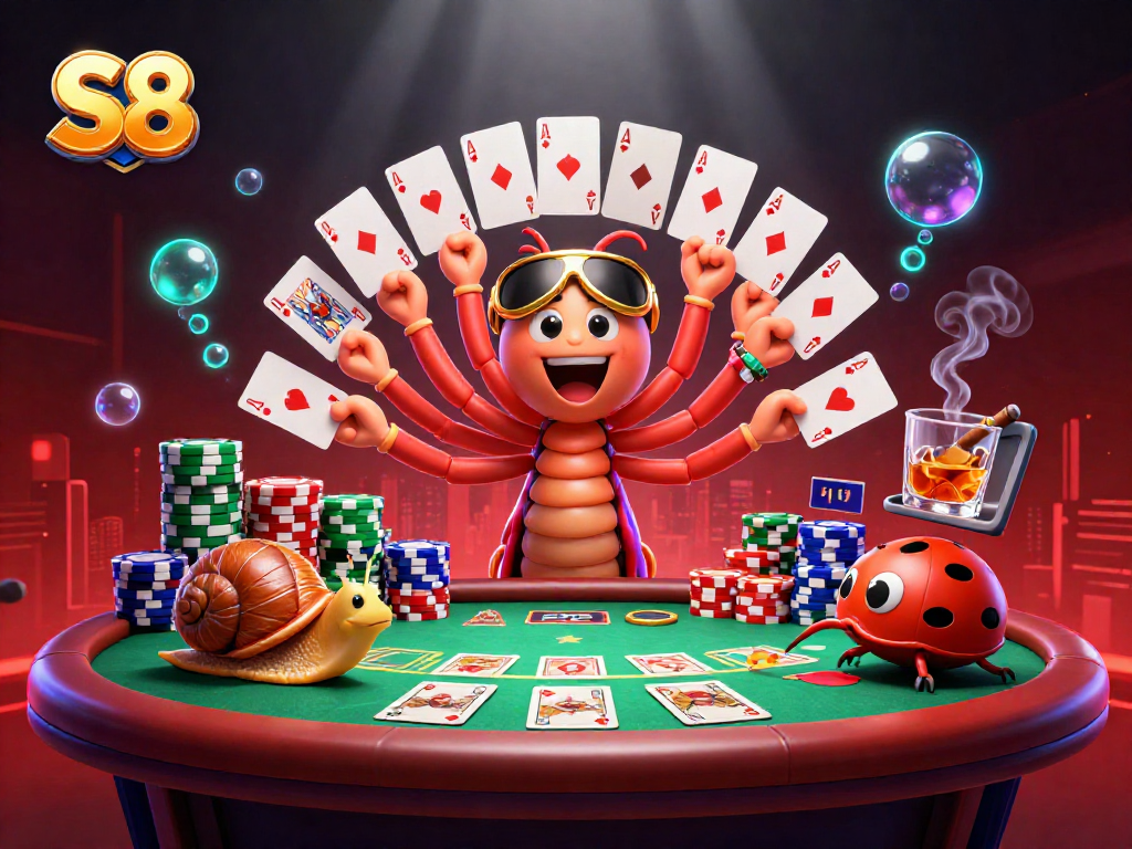Experience thrilling poker action at S8 with vibrant 3D characters and dynamic gameplay elements.