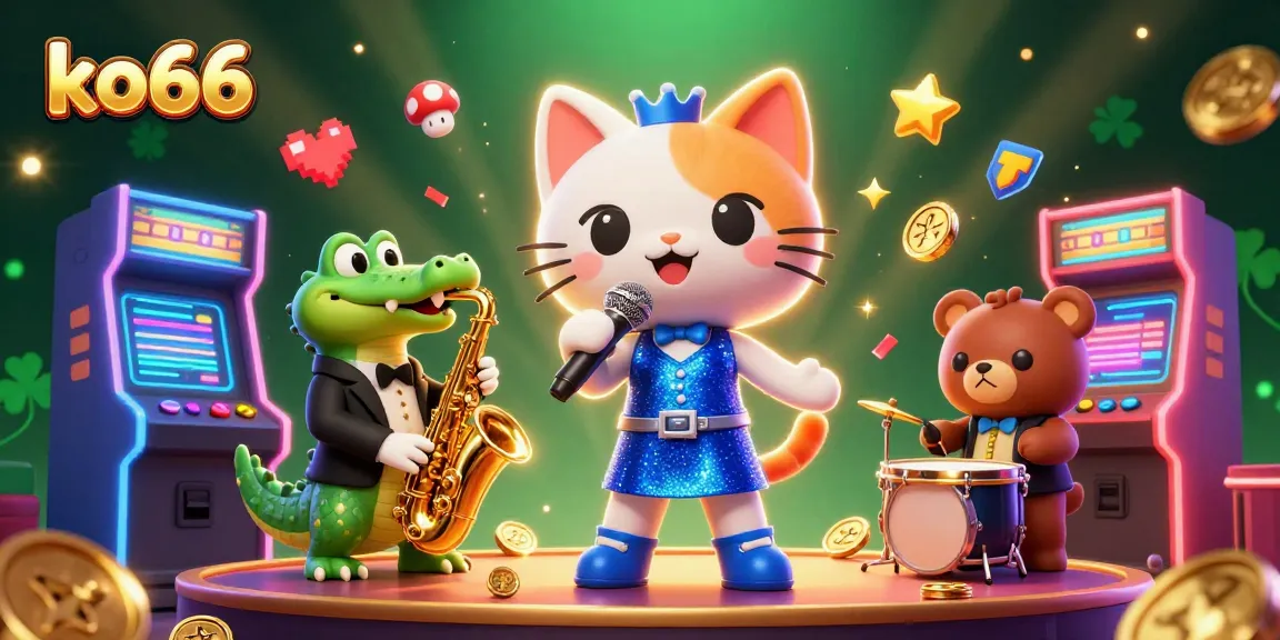 Experience the excitement of ko66 with a vibrant 3D illustration featuring fun casino characters.
