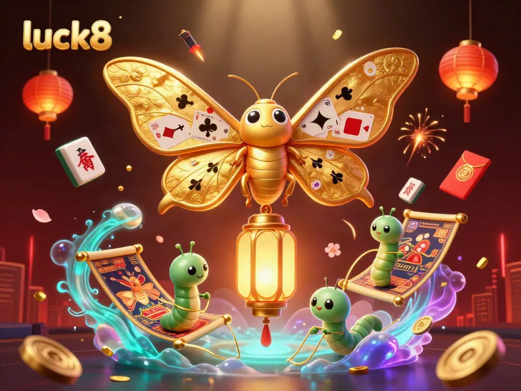 Experience luck8's thrilling casino scene with golden moth and dynamic game elements.