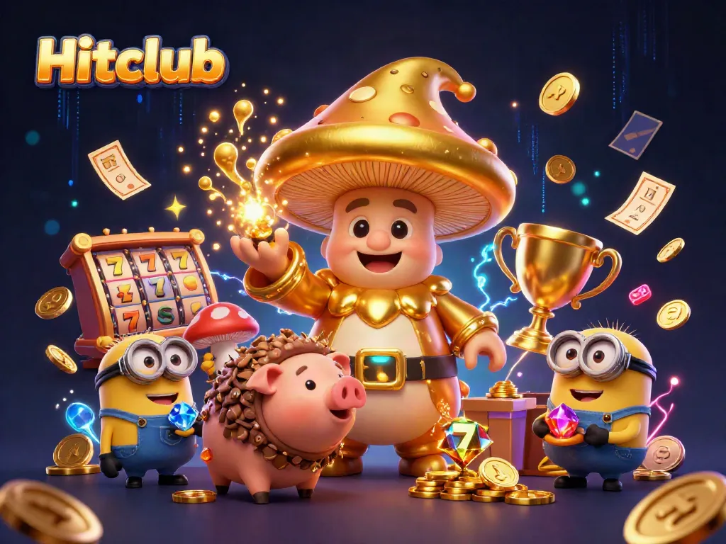 Hitclub players engage with vibrant slot games, showcasing immersive gameplay and winning magic.