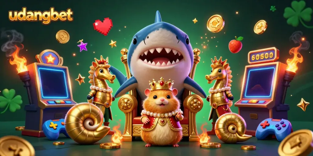 Spin the reels at udangbet with this vibrant and engaging casino-themed illustration.