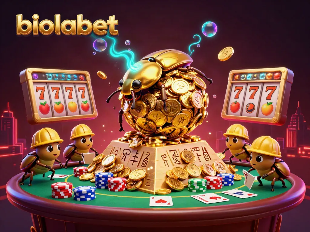 Experience thrilling action with biolabet as golden beetles navigate a casino-themed challenge.