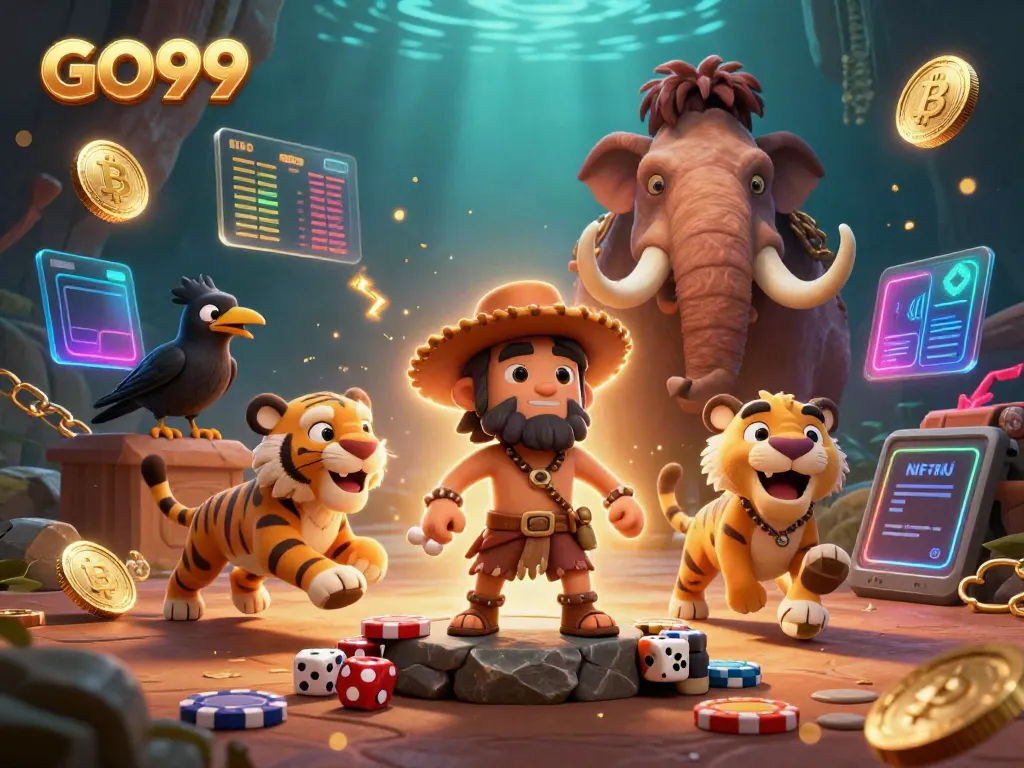 Experience thrilling gaming with GO99 in a lively prehistoric casino scene.