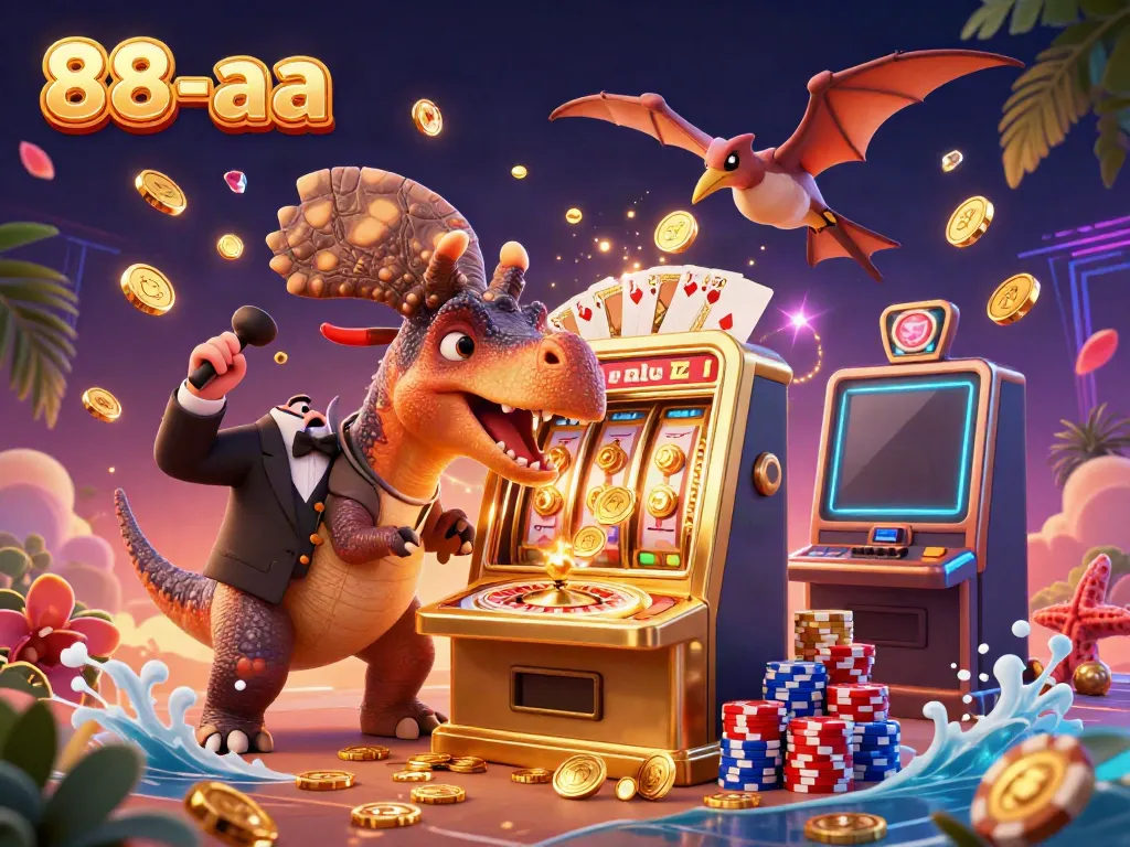 Experience the excitement of 88-aa with a pachycephalosaurus winning a jackpot, surrounded by golden coins.
