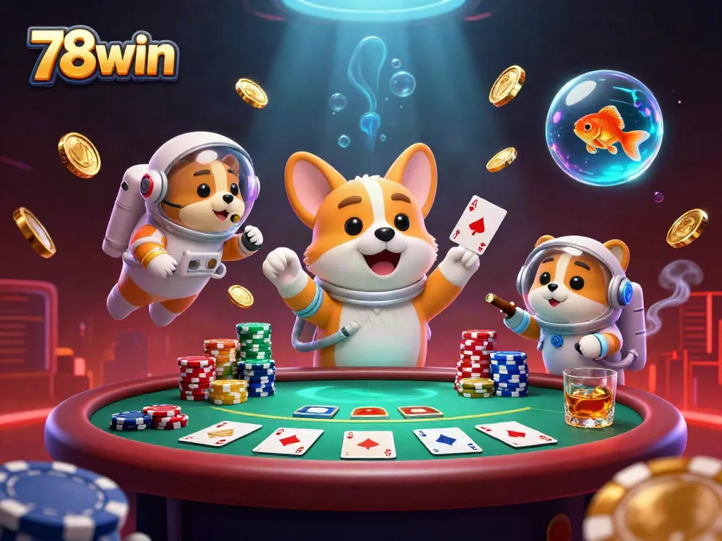 Immerse in the exciting 78win casino realm with a lively scene of animated characters and vibrant gaming elements.