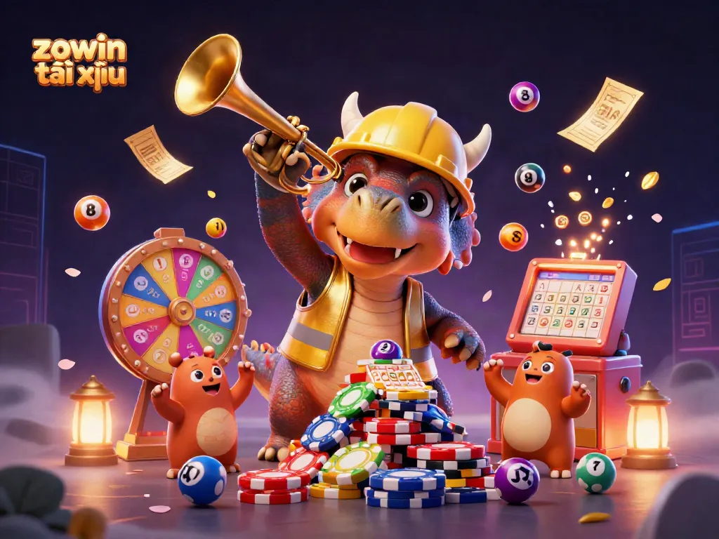 Engage with the action of zowin tài xỉu in a vibrant 3D casino scene full of game elements.