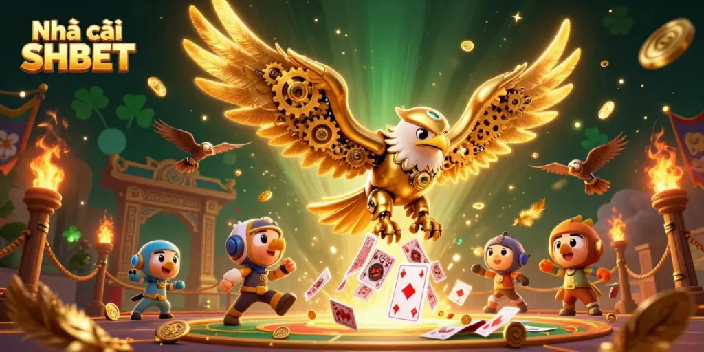 Experience thrilling gameplay at Nhà cái SHBET with a dynamic 3D illustration showing engaging casino activities.