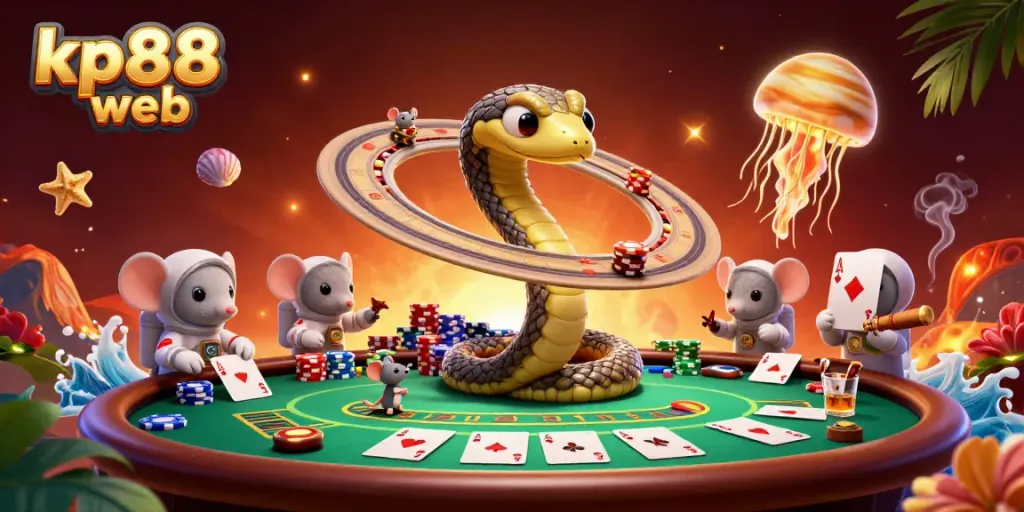 Engaging scene showing astronaut mice placing bets on the kp88 web roulette rings in a vibrant cosmic casino setting.