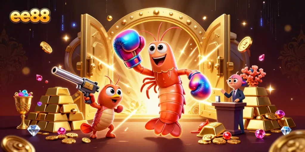 Experience the excitement of ee88 in a vibrant casino scene with even more dazzling treasures and characters.