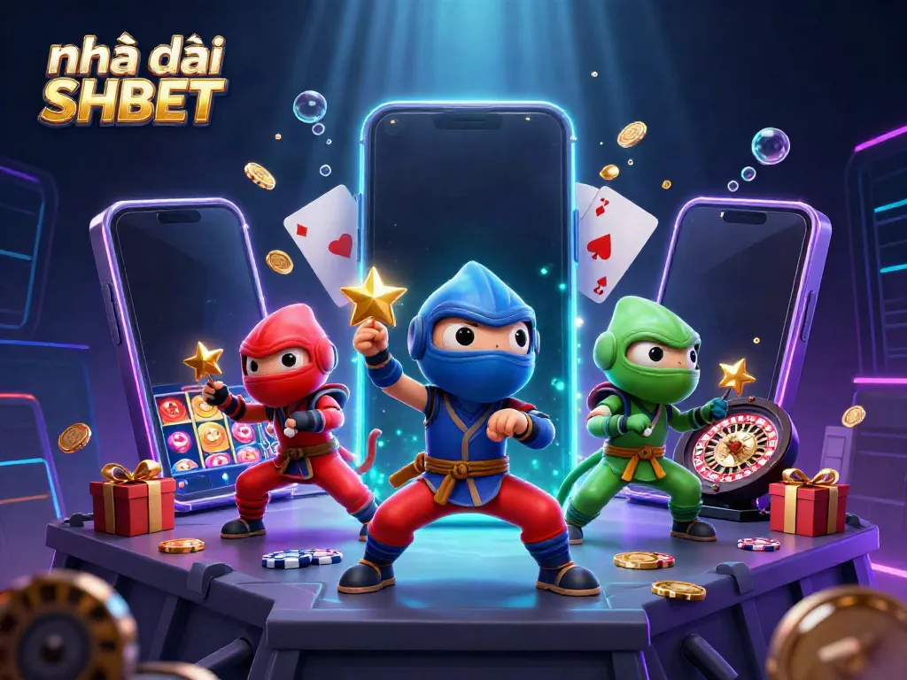 Experience the excitement at Nhà cái SHBET with ninja chameleons in a vibrant casino scene.