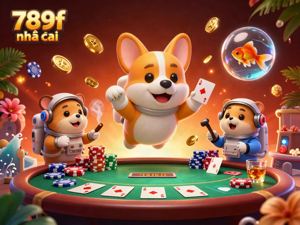 Experience thrilling action at 789f nhà cái casino with a vibrant 3D scene filled with poker excitement.
