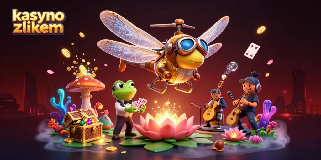 Experience the kasyno z blikiem with fun characters amidst vibrant casino elements.