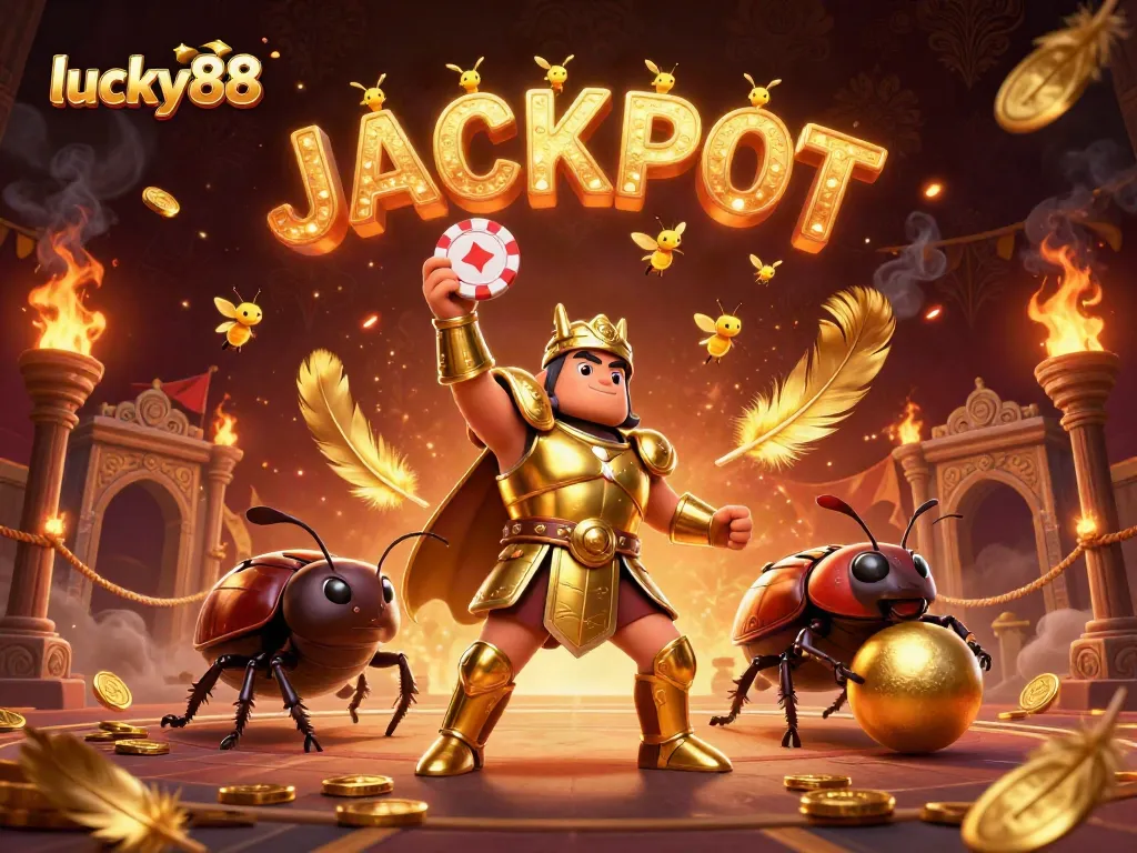 Experience lucky88 in a vibrant 3D illustration showcasing jackpot excitement and gaming dynamics.