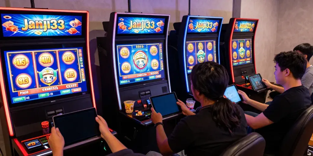 Exciting online gaming scene featuring players engaged with janji33 slot machines.