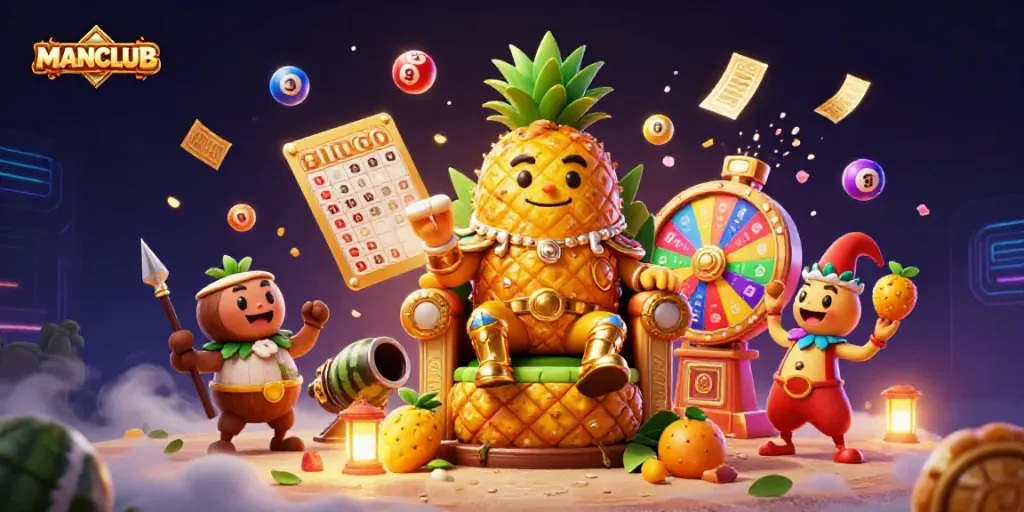 Engaging MANCLUB casino scene with vibrant characters, dynamic lottery elements, and dazzling effects.