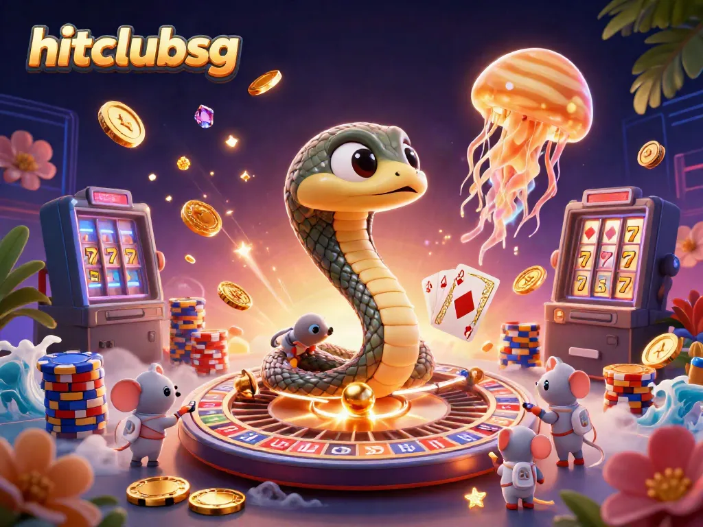 Experience thrilling gameplay with hitclubsg in a vibrant 3D casino universe featuring animated characters and gaming elements.