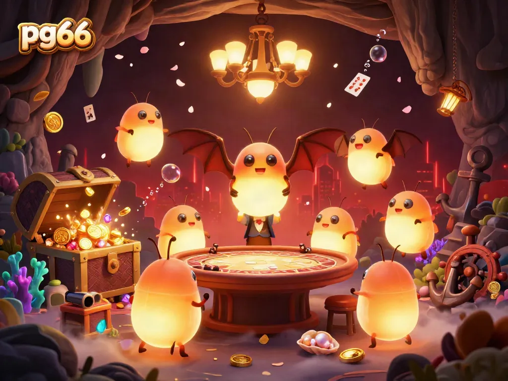 Experience immersive gaming at pg66's vibrant cave casino with glowworms and treasure galore.