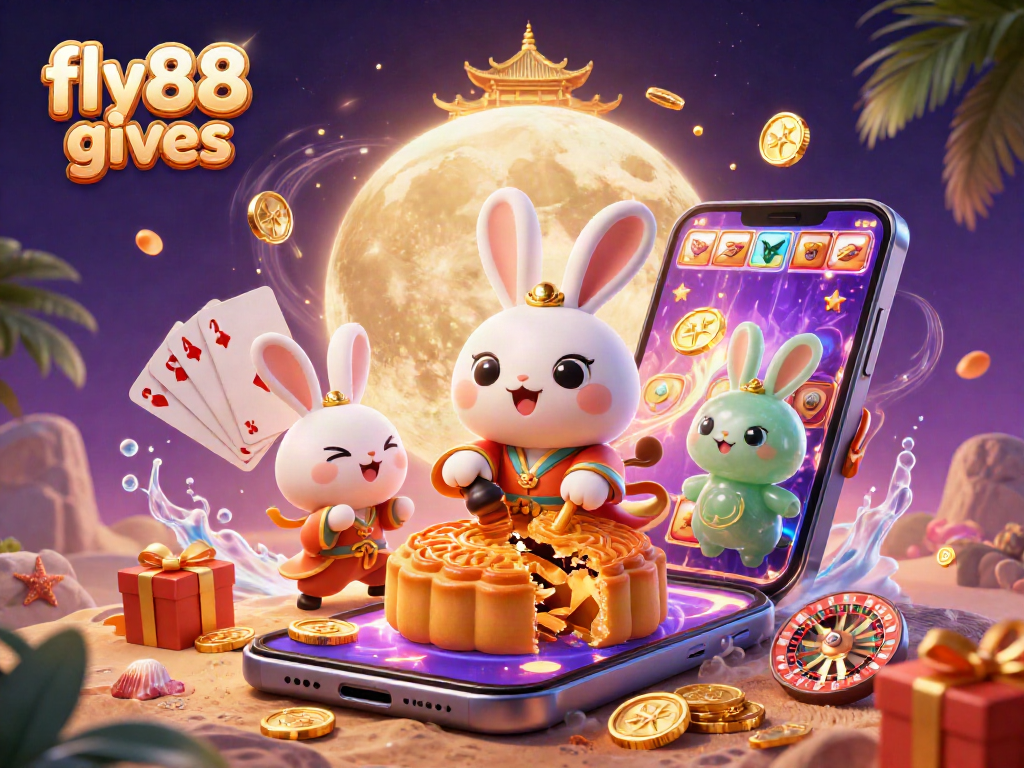 Experience the magic of fly88 gives with a vibrant casino-themed moon scene