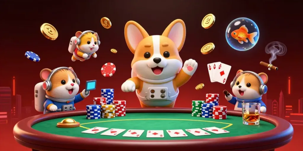 Experience the excitement at nhà cái uy tín with an astronaut corgi and vibrant casino elements.