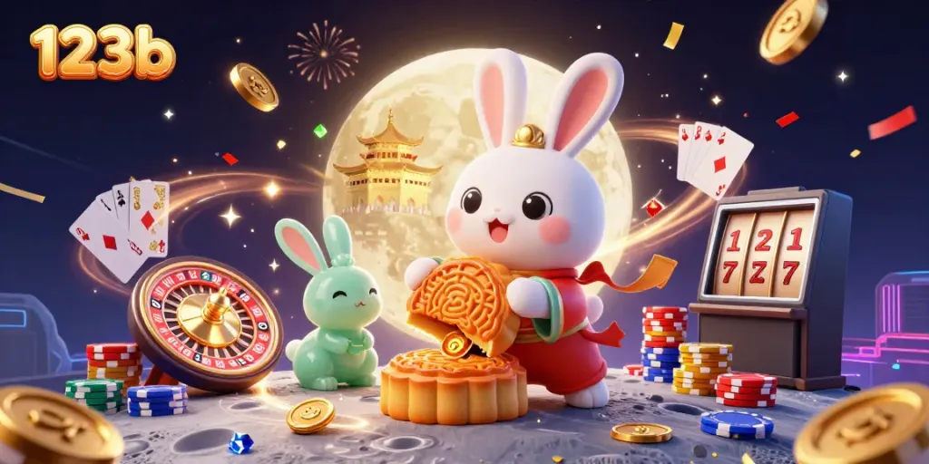 Engaging illustration of the 123b moon rabbit character with casino elements, creating excitement for online gambling.