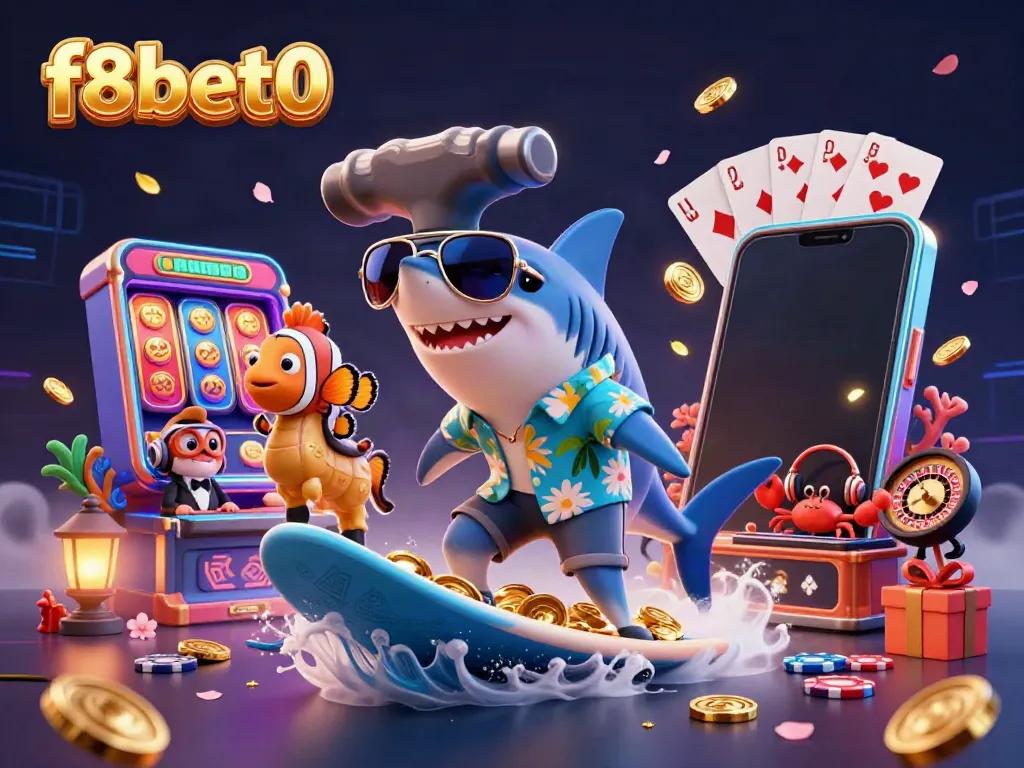 Engage in casino action with the f8bet0 shark surfing coins and colorful slot games