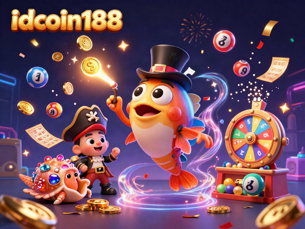 Engage with idcoin188's dynamic lottery scene showcasing colorful elements and vibrant characters.