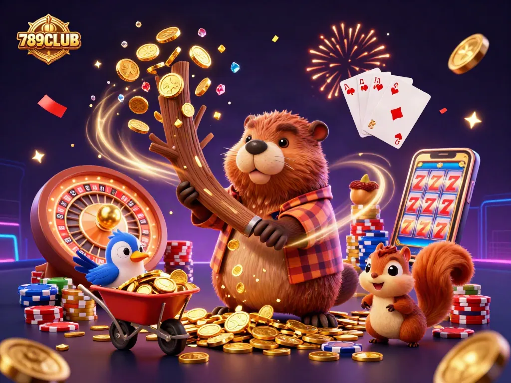 Experience thrilling gameplay with 789CLUB and vibrant casino elements in a rich 3D illustration.